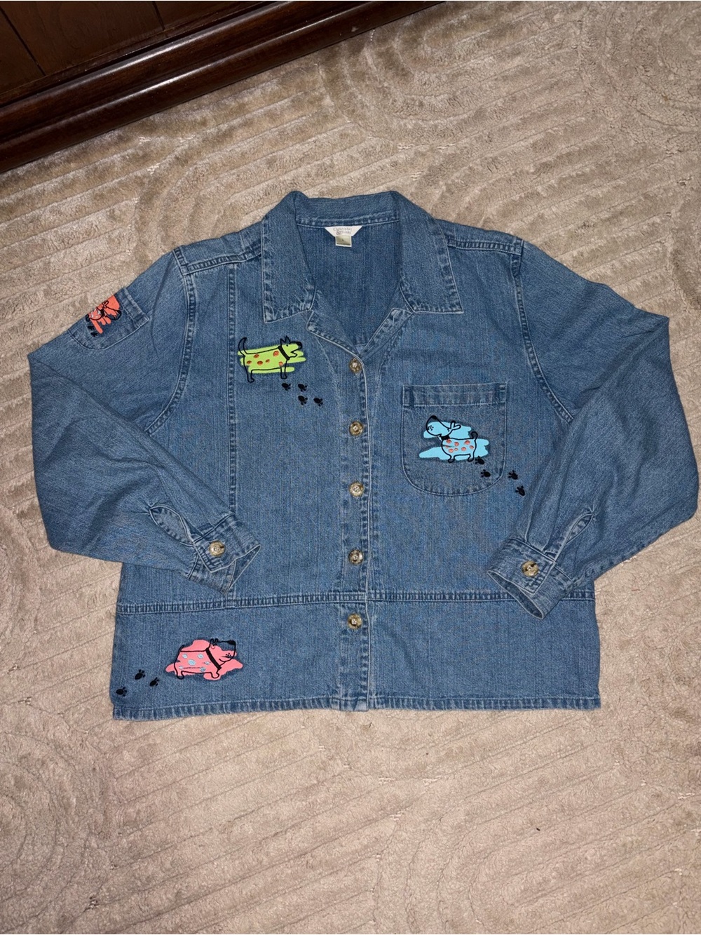 Christopher & Banks Vintage YK Blue Denim Shacket w/dog designs size L